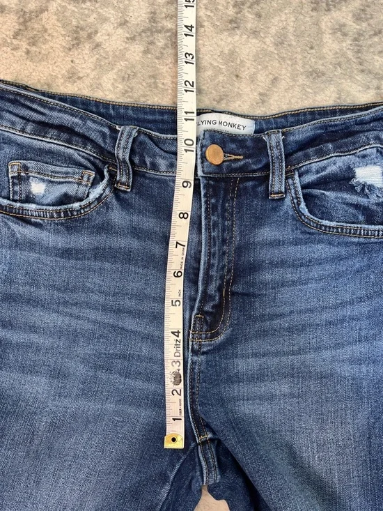 FLYING MONKEY HIGH RISE BOOT CUT DENIM BLUE JEANS RAW HEM DISTRESSED SZ 28 - Picture 10 of 14